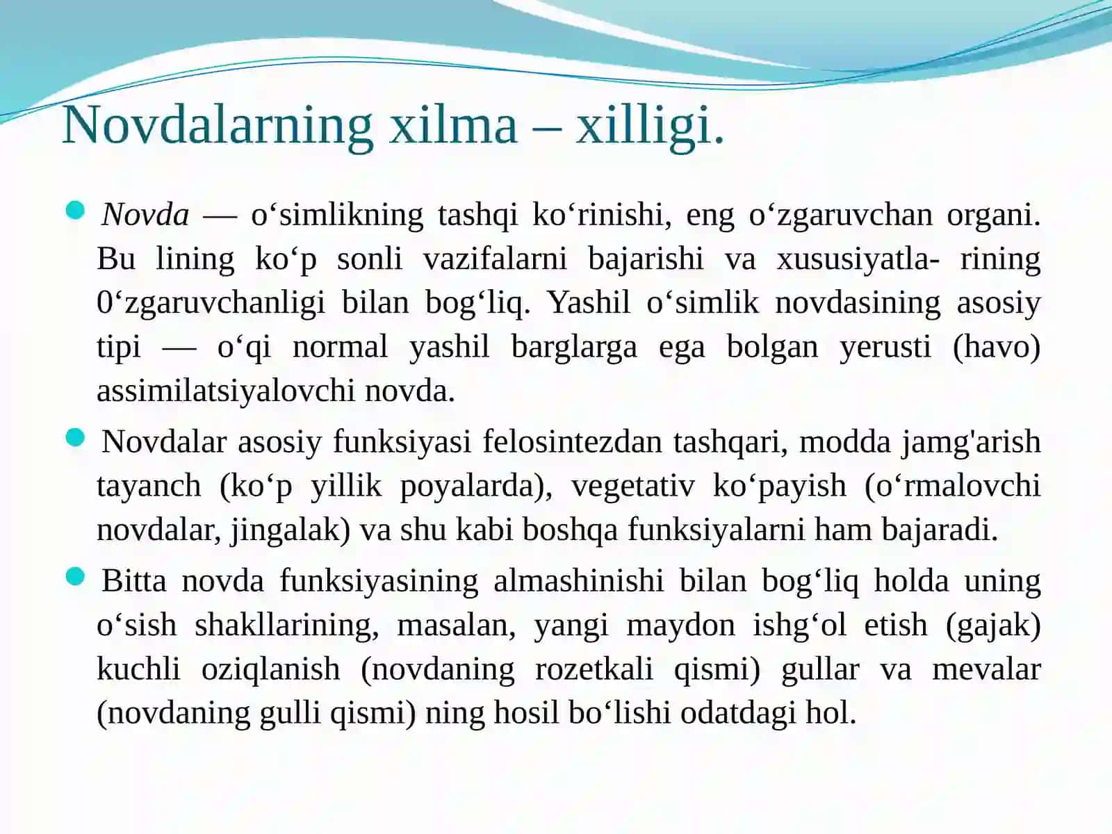 Novdalarning ixtisoslashishi va metamorfoz 3