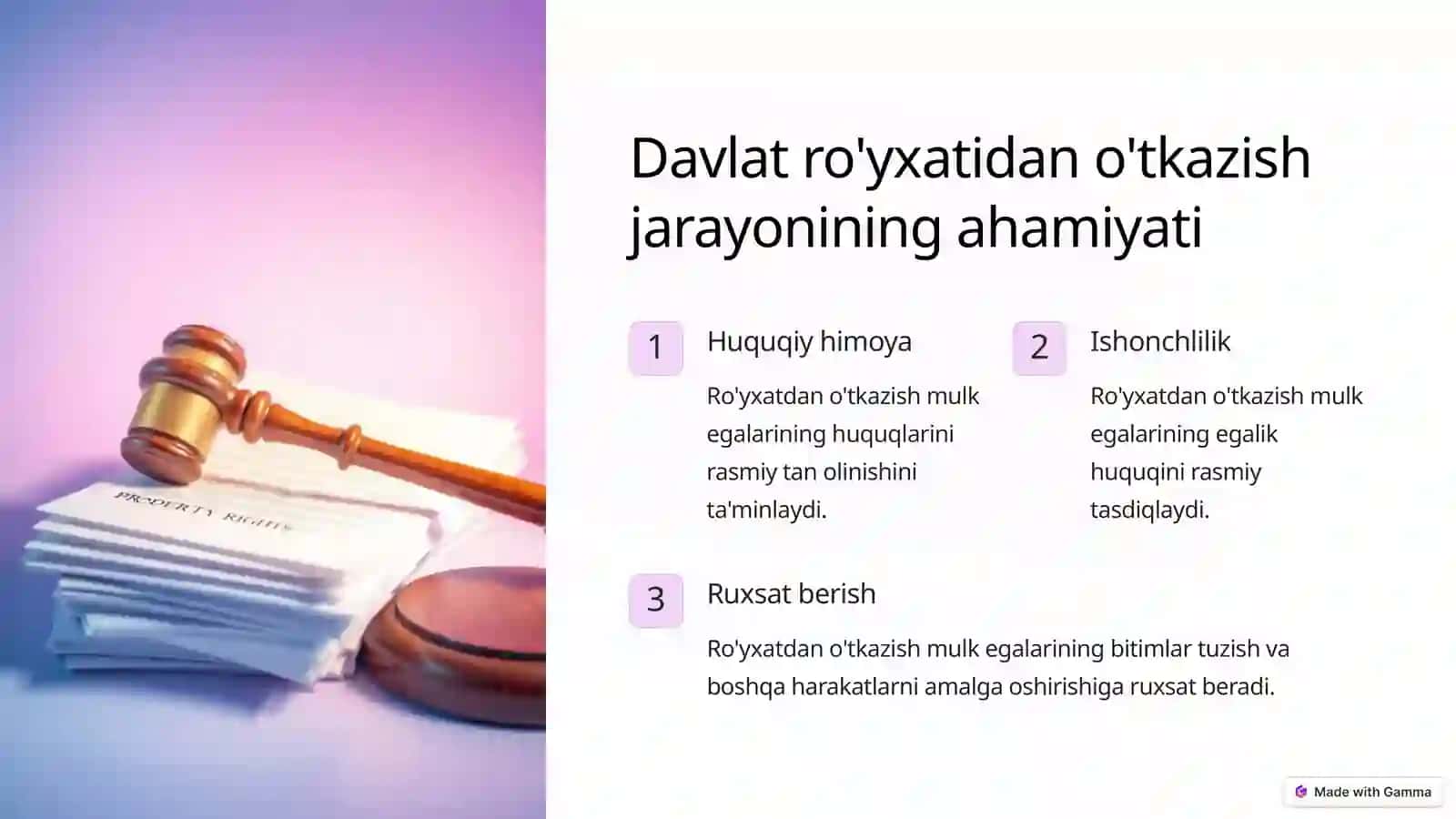 Kadastro obyektlariga vujudga kelgan huquqni va ular bilan bog'liq bitimlarni davlat ro'yxatidan o'tkazish 3