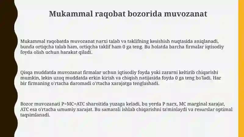 Mukammal raqobatlashgan bozorda qisqa va uzoq myddatli oraliqda firma faoliyatining tahlili 3