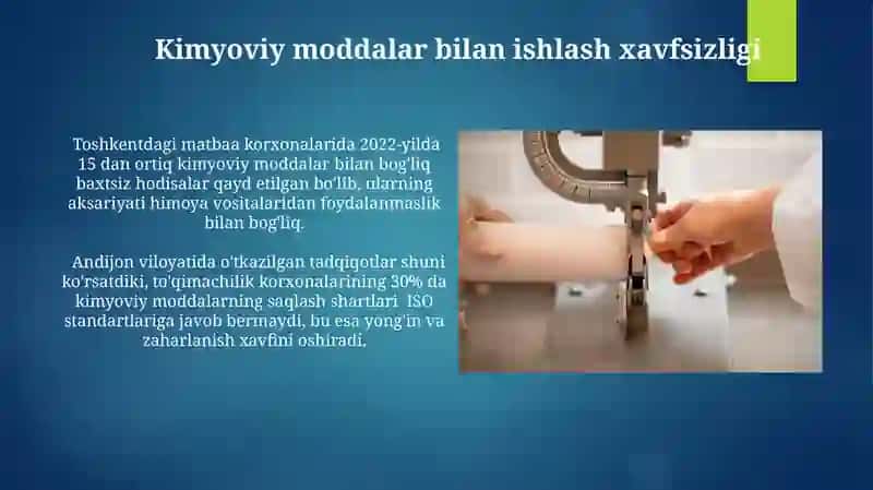 Tòqimachilik va tikuv sanoatida mehnat muhofazasi va ekologik xavfsizlik 3