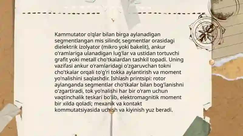Kammutatorlarni qurulishi va ishlashining o'ziga xos xususiyatlari 3