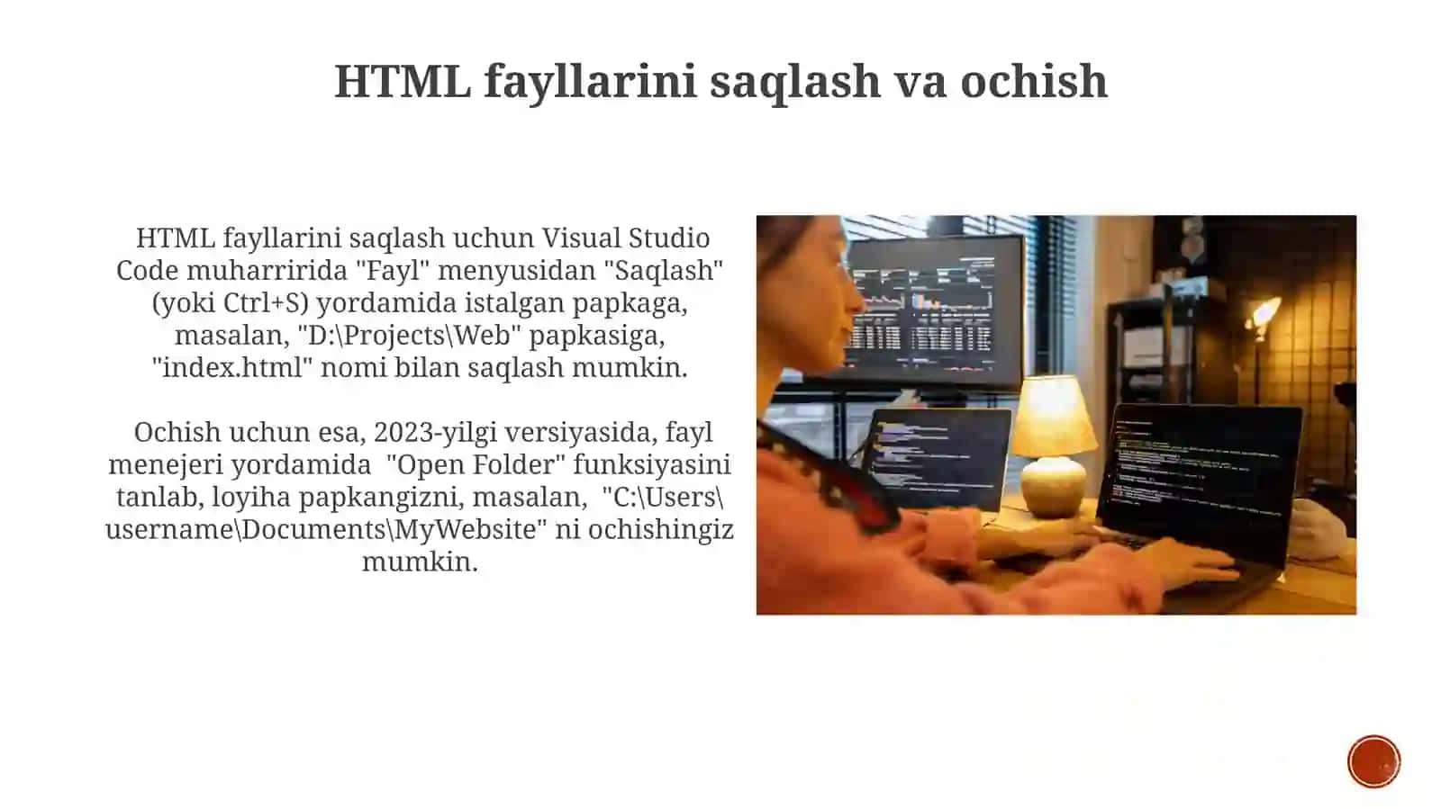 Dasturlash asoslari: Visual Studio Koddagi HTML 3