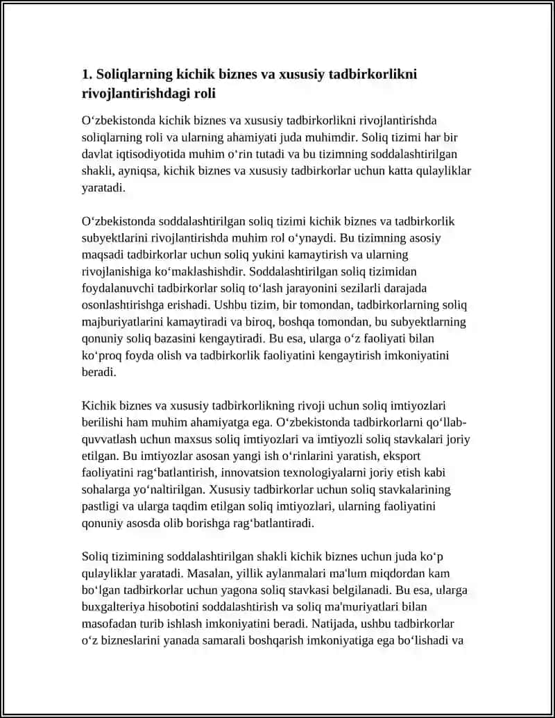 O'ZBEKISTONDA KICHIK BIZNES VA XUSUSIY TADBIRKORLIKNI RIVOJLANTIRISHDA SOLIQLARNING O‘RNI, SODDALASHTIRILGAN SOLIQ TIZIMI 3