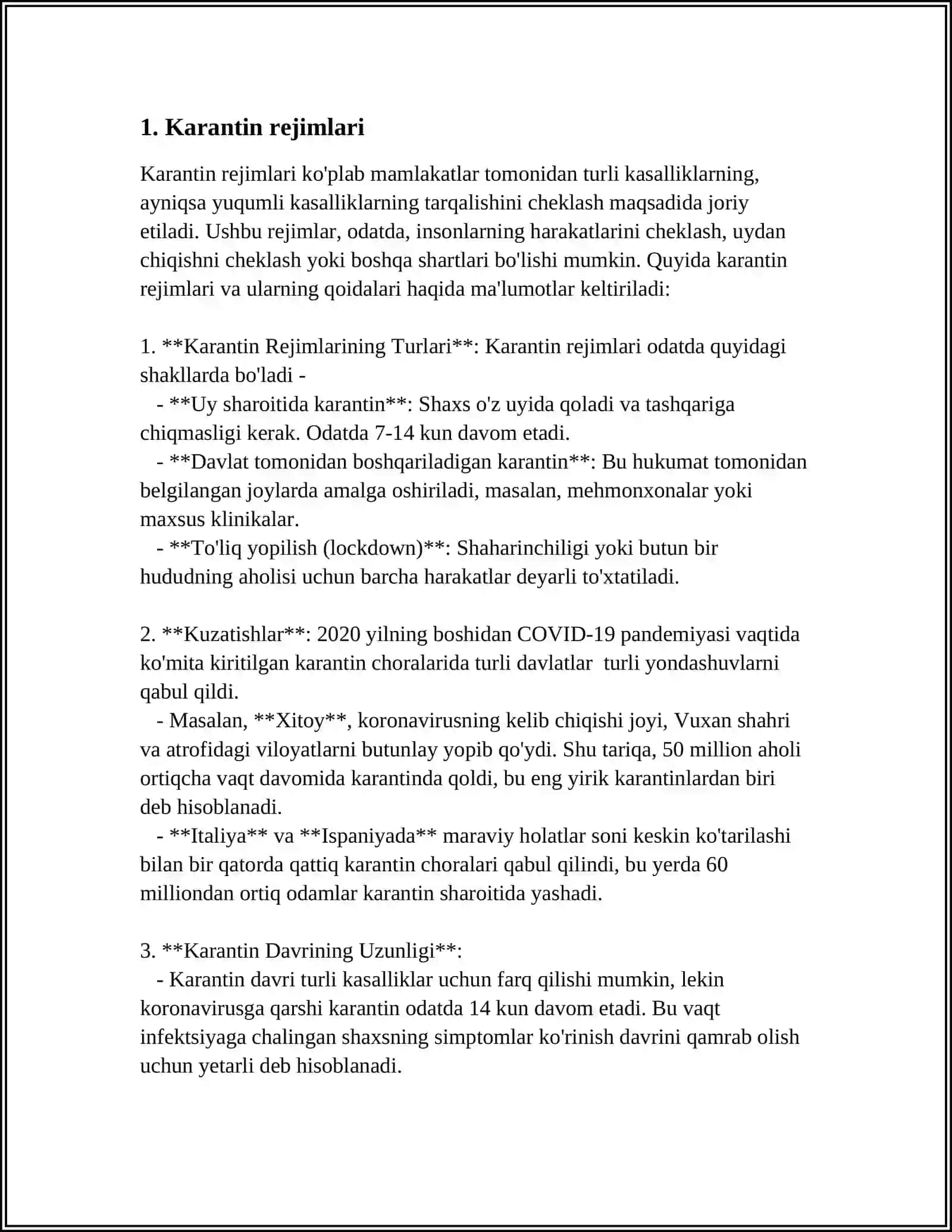 MUSTAQIL ISH Mavzu: ÖZBEKISTONDA RESPUBLIKASI HUDUDLARINI KARANTIN VA ÖTA XAVLI YUQUMLI KASALLIKLARNI CHET ELLLARDAN OLIB KIRISHDAN SAQLASH 3