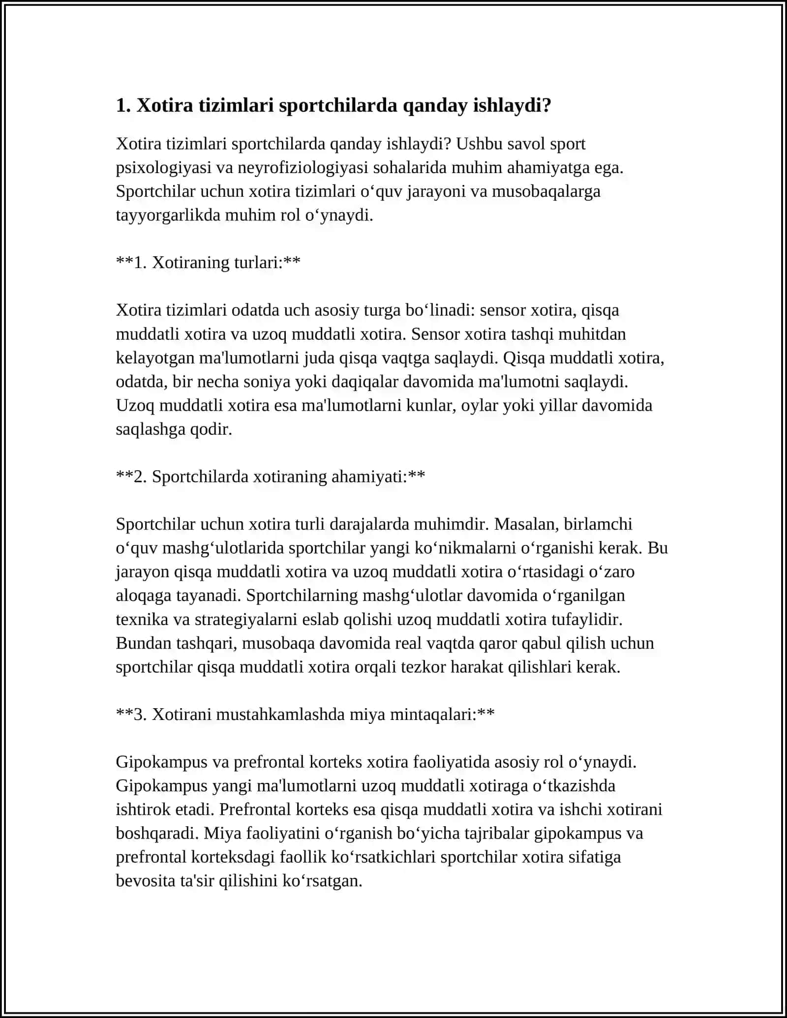 Xotira tizimlari sportchilarda qanday ishlaydi? 3