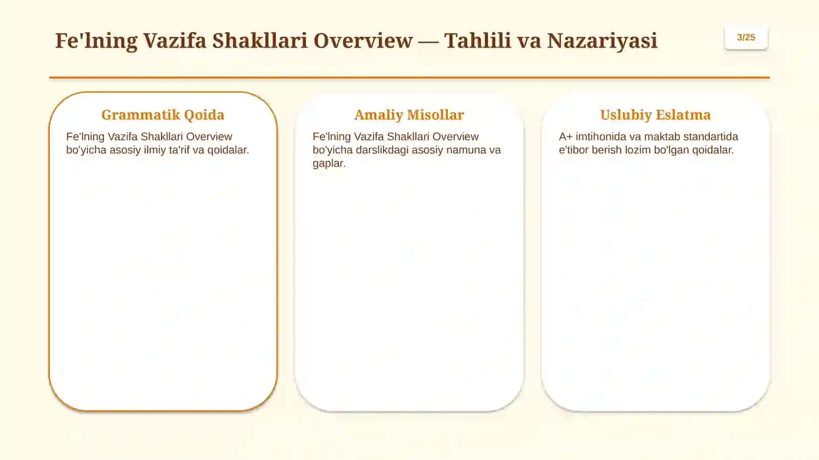 Fe'lning Vazifa Shakllari: Harakat Nomi, Sifatdosh, Ravishdosh 3