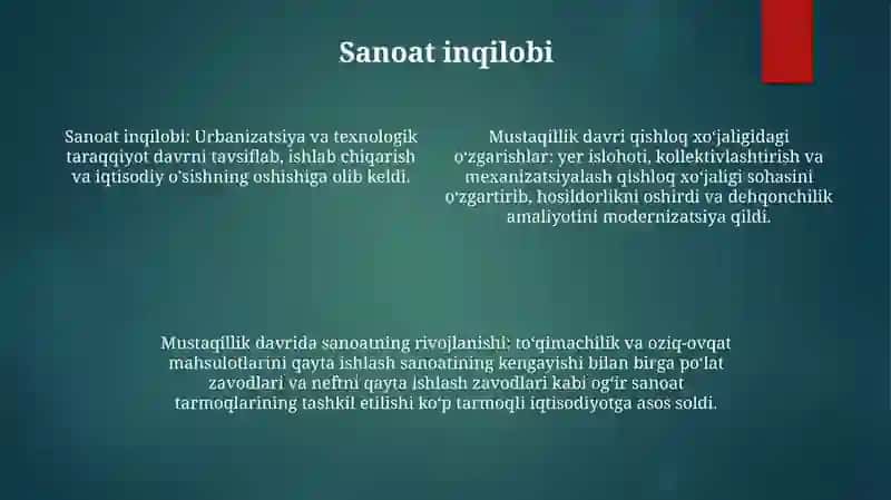 Qishloq Xoʻjaligi Va Sanoat Sohasidagi OʻZgarishlar 3