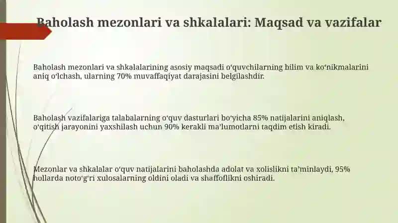 Baholash mezonlari va shkalalari: Maqsad va vazifalar 3