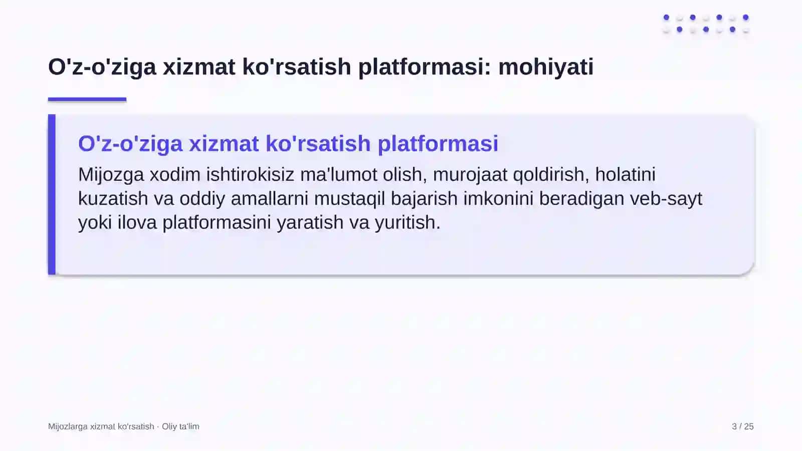 Mahalliy davlat hokimiyati organlarida o'z-o'ziga xizmat ko'rsatish platformasini joriy etish 3