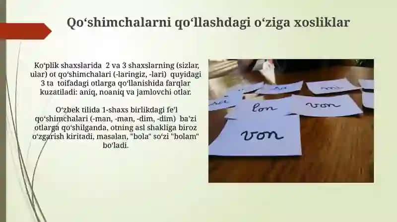 Felning shaxs son qóshimchalari bilan tuslanish 3