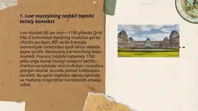 Luvr muzeysining tashkil topishi, rivojlanishi va bugungi kundagi axamiyati 3