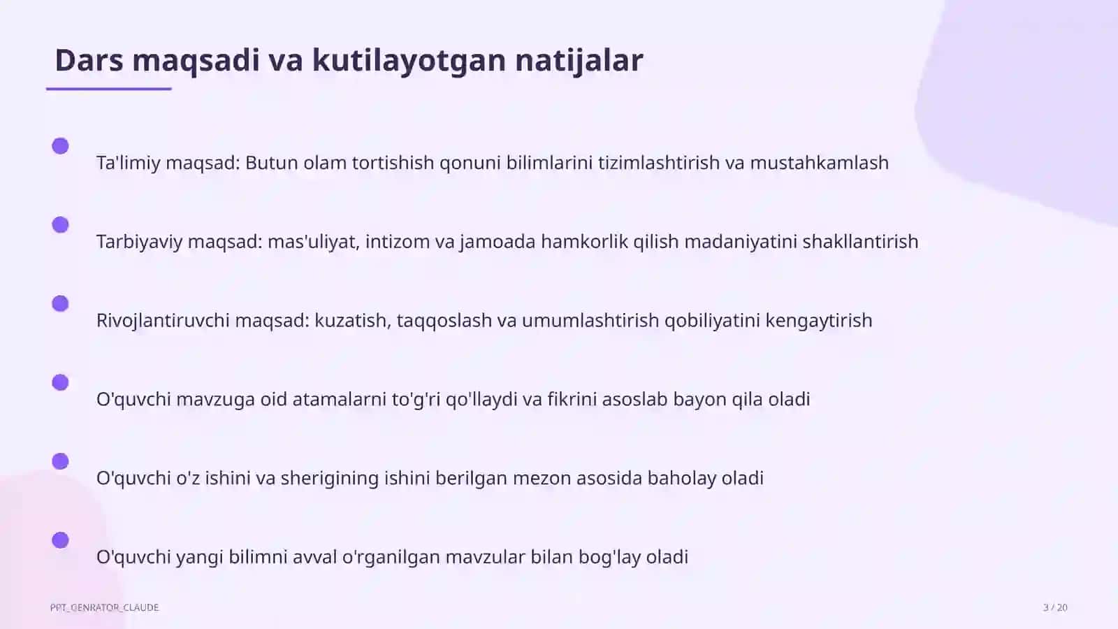 Butun olam tortishish qonuni (9-sinf) Fizika (6–11) 3