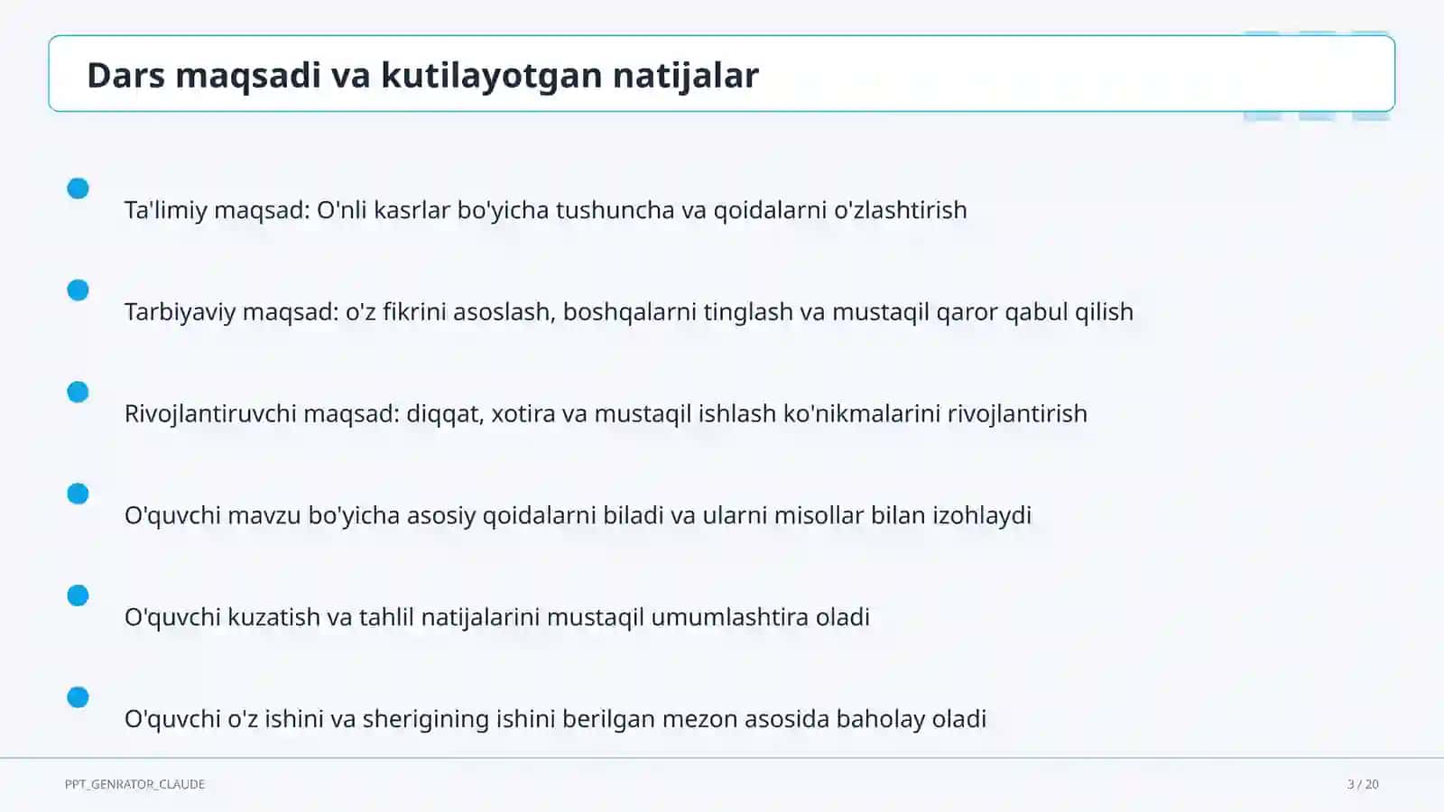 O'nli kasrlar (5-sinf) Matematika (5–6) 3