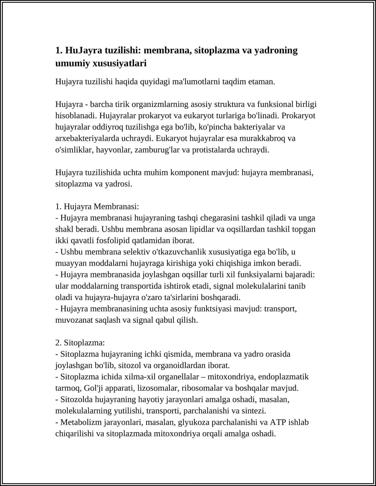 HUJAYRA TUZILISHI.HUJAYRA NAZARIYASI.HAYVON VA ODAM XROMOSOMALARINING MORFOFUNKSIONAL XARAKTERISTIKASI 3