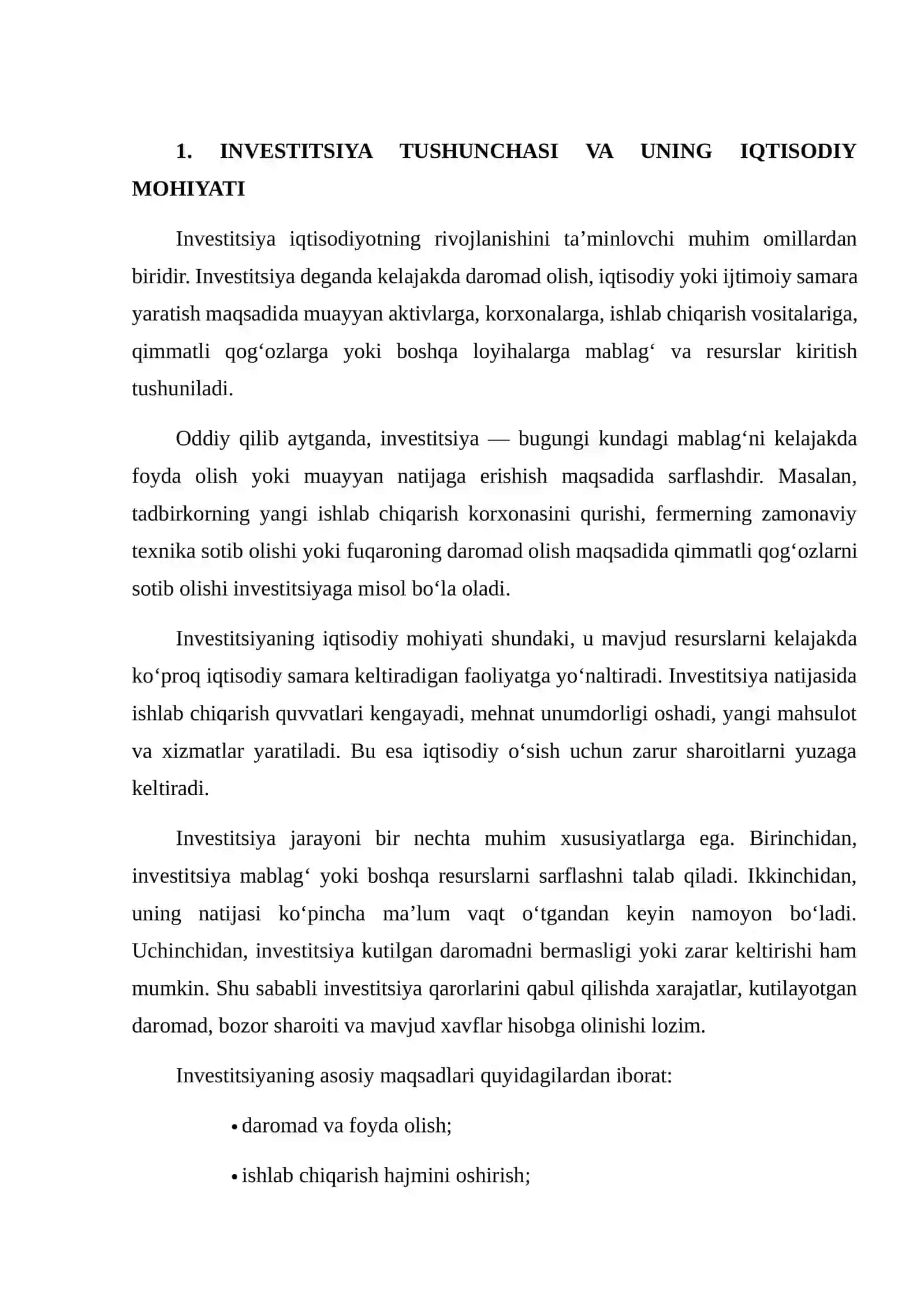 INVESTITSIYA TUSHUNCHASI, MOHIYATI VA IQTISODIY AHAMIYATI 3