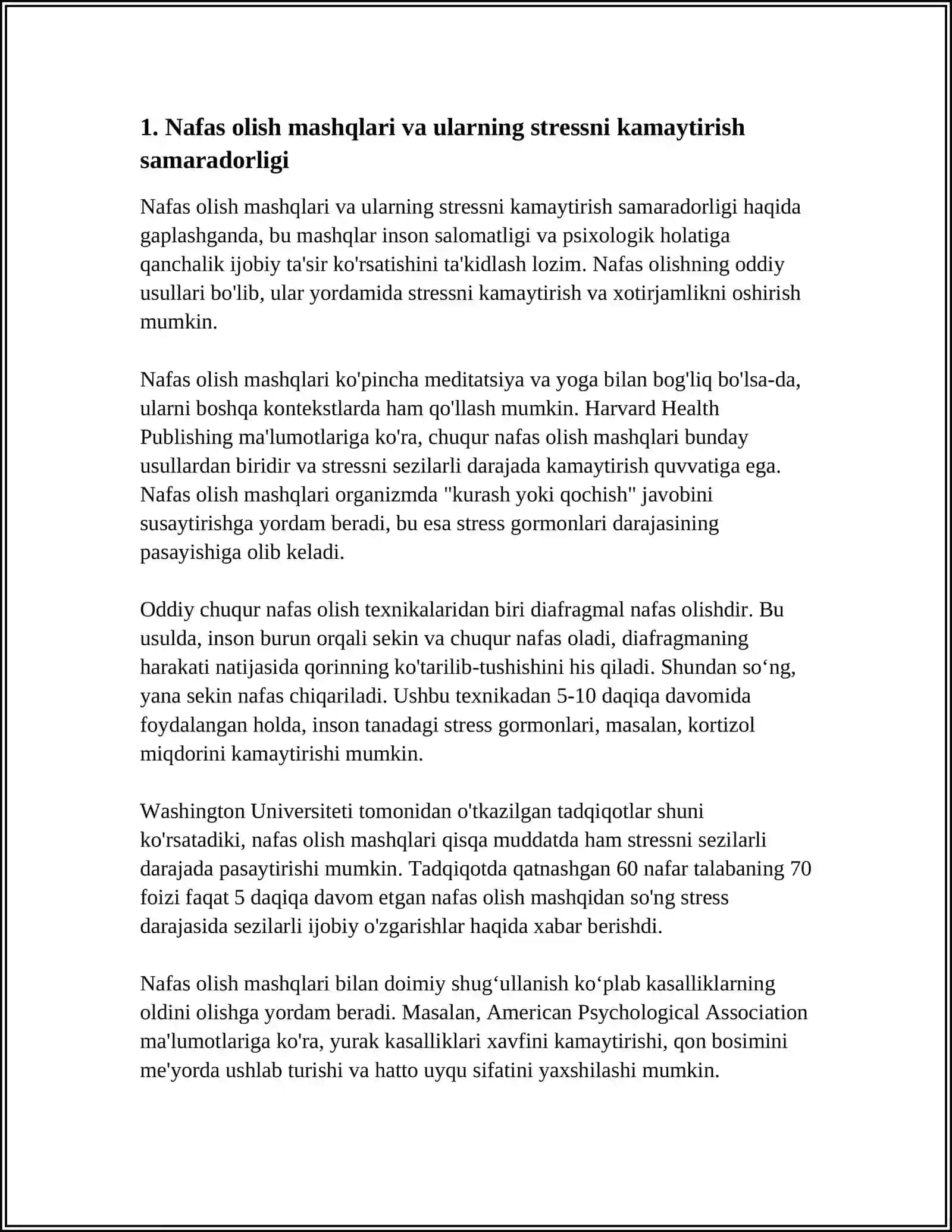 Nafas olish mashqlari va ularning stressni kamaytirish samaradorligi 3
