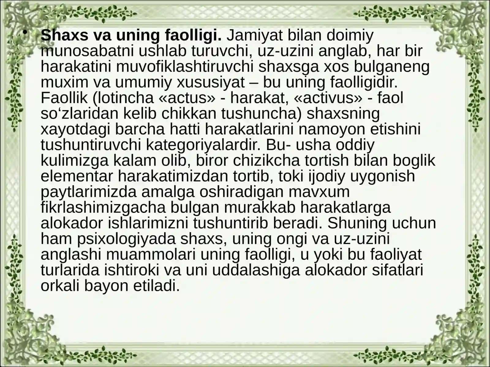 FAOLIYAT TUZILISHI PSIXOLOGIK XUSUSIYATLARINI TATQIQ ETISH 3