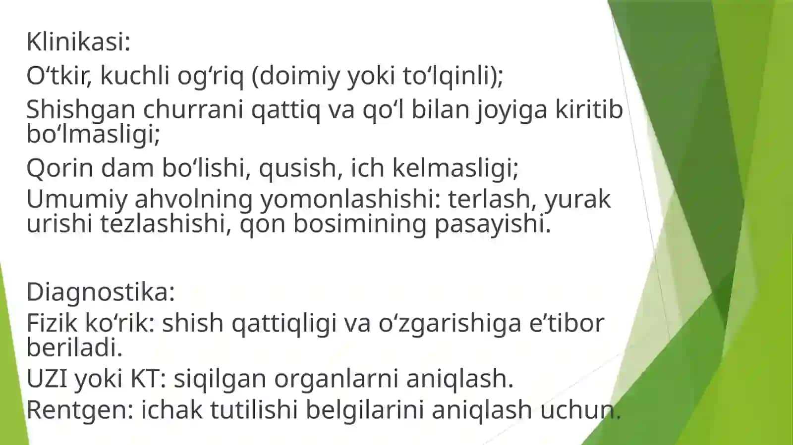Qorinchurra asoratlari (yalligʻlanish,koprostaz,toʻgʻrilanmaslik, qisilib qolish, klinika,tashhisiva davolanishi) 3