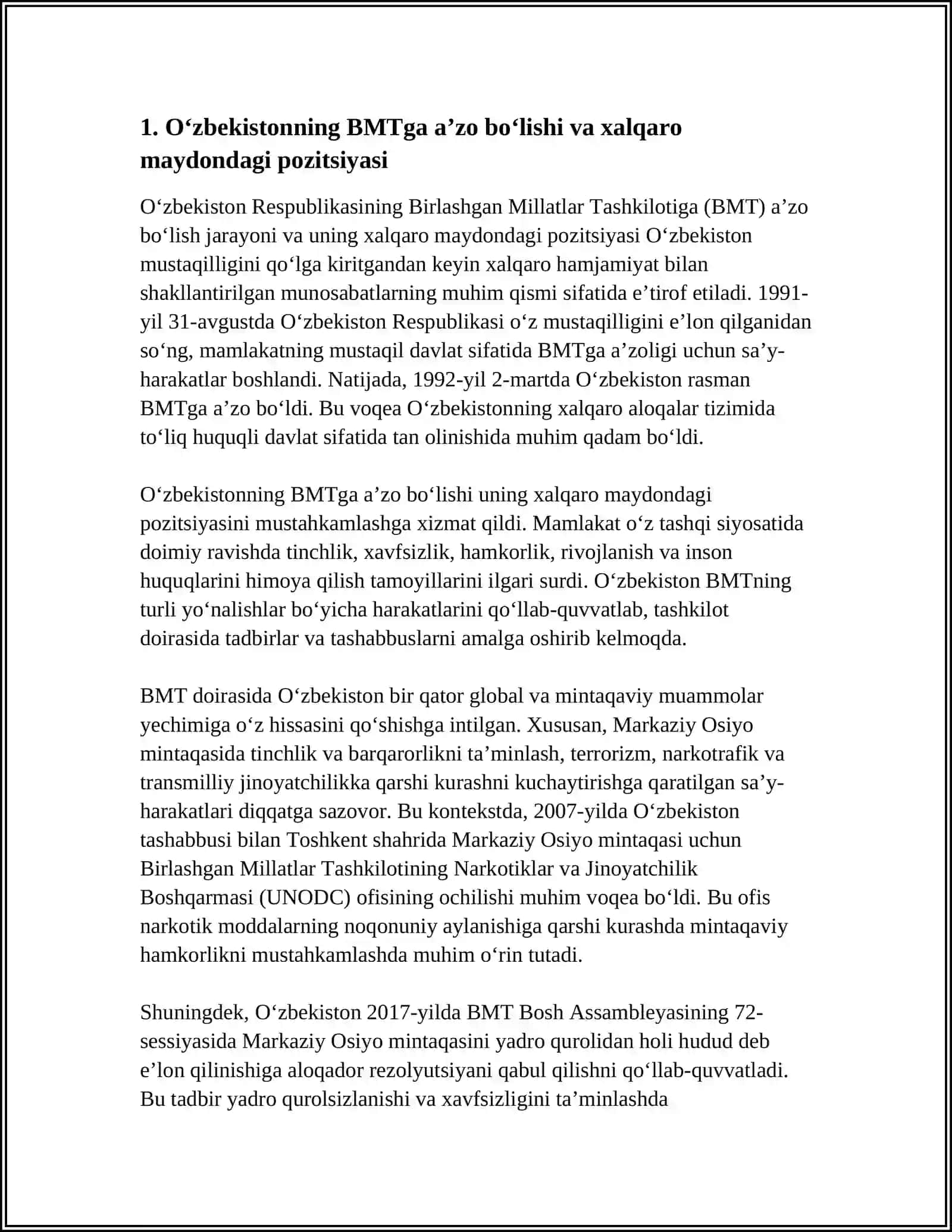 O'zbekistonning BMT va Xalqaro Tashkilotlar bilan Xalqaro Aloqalari 3