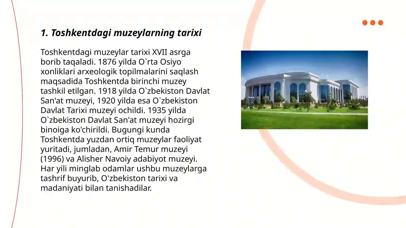 Toshkent shahrida joylashgan muzeylarga tashrif 3