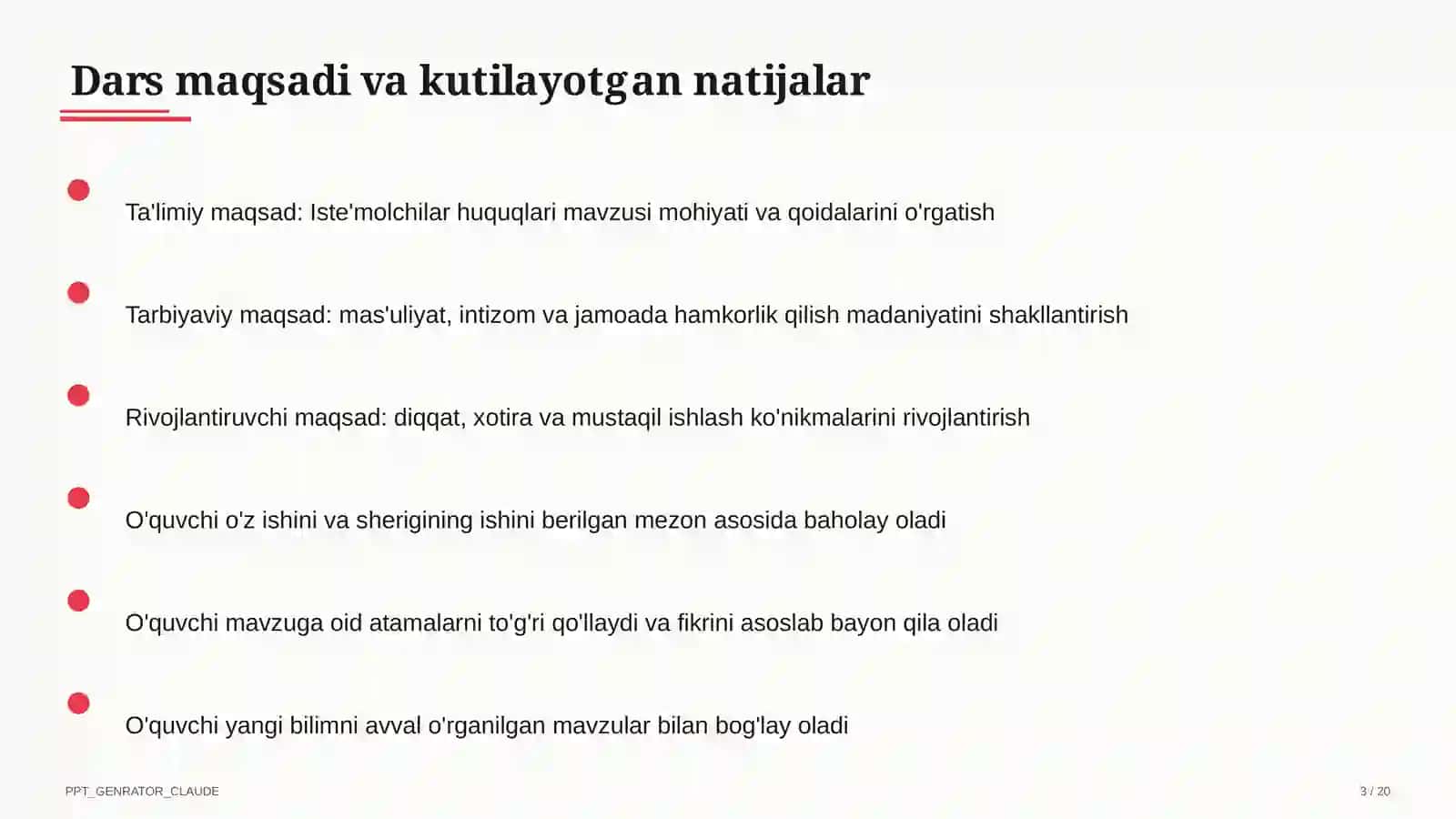 Huquq va iqtisodiyot asoslari (9–11) — ochiq dars uchun 3