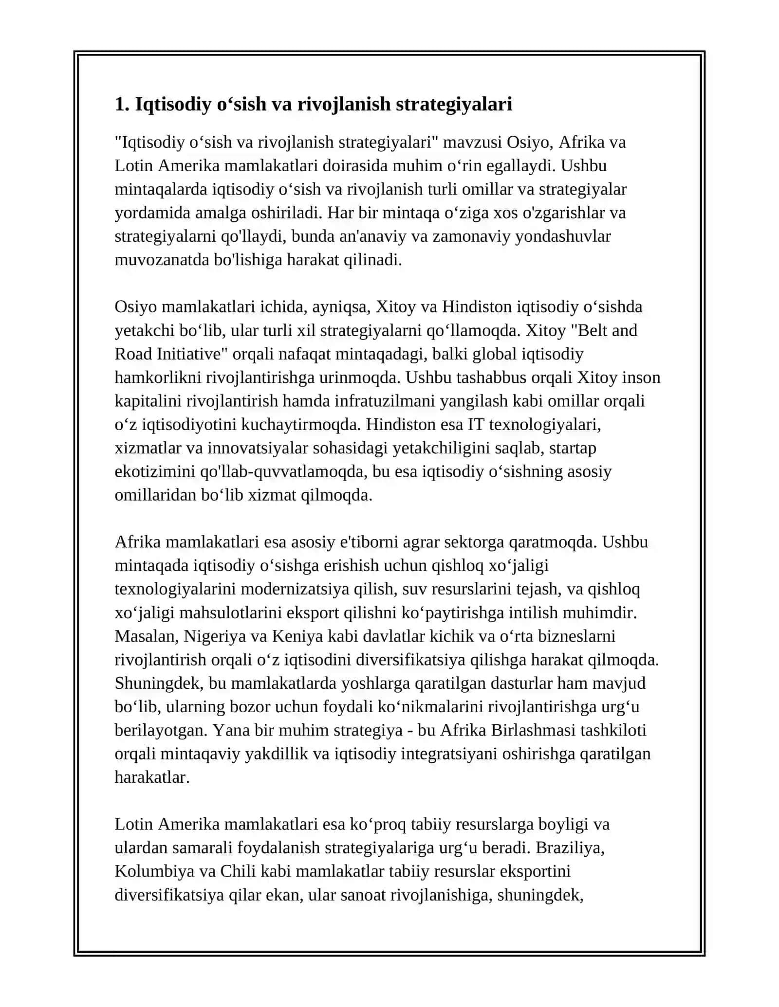 OSIYO AFRIKA VA LOTIN AMERIKA MAMLAKATLARI RIVOJLANISHININGASOSIY YOʻNALISHI 3