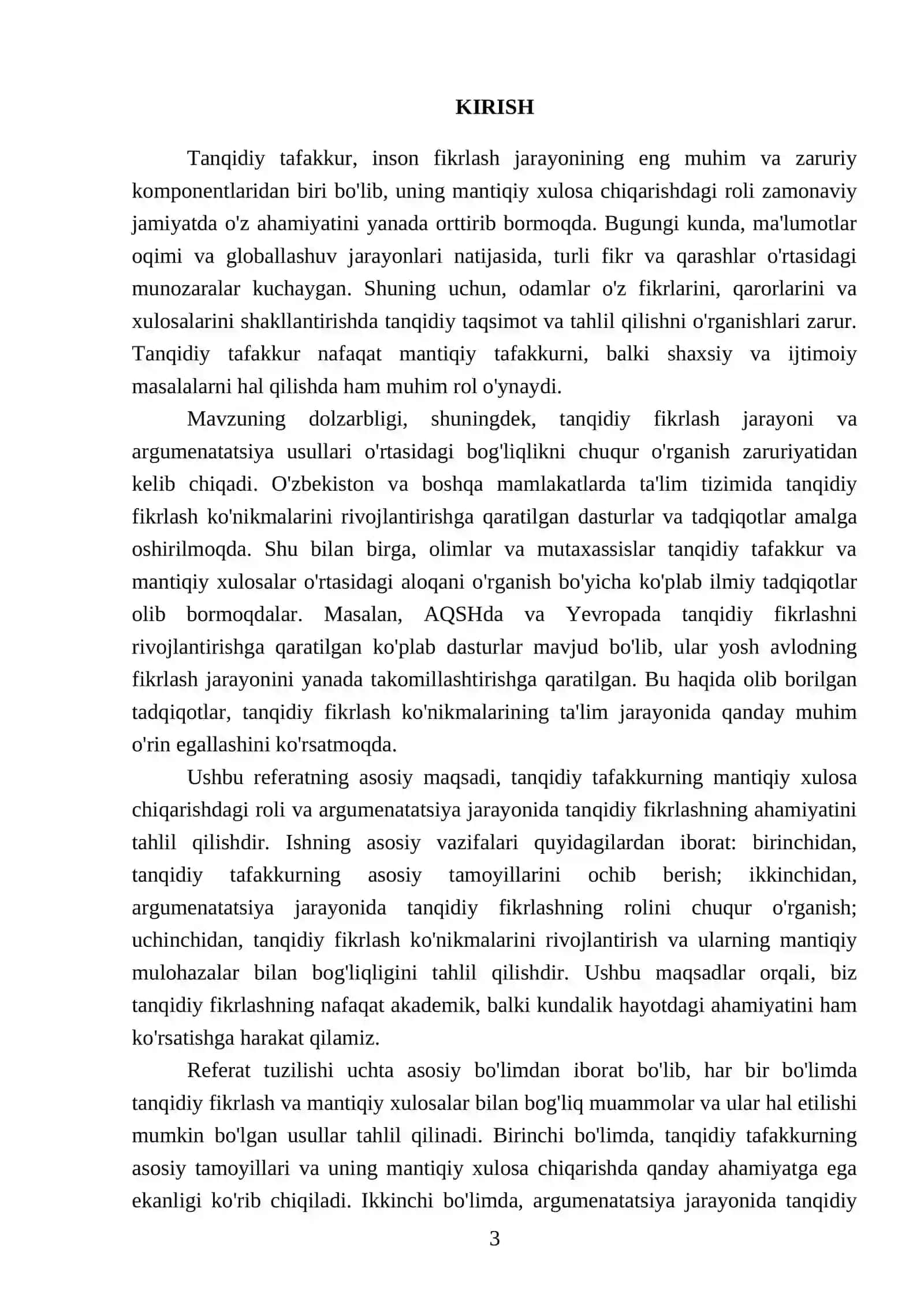 Tanqidiy tafakkurning mantiqiy xulosa chiqarishdagi roli. Argumenatatsiya tanqidiy fikrlash mehanizimi 3
