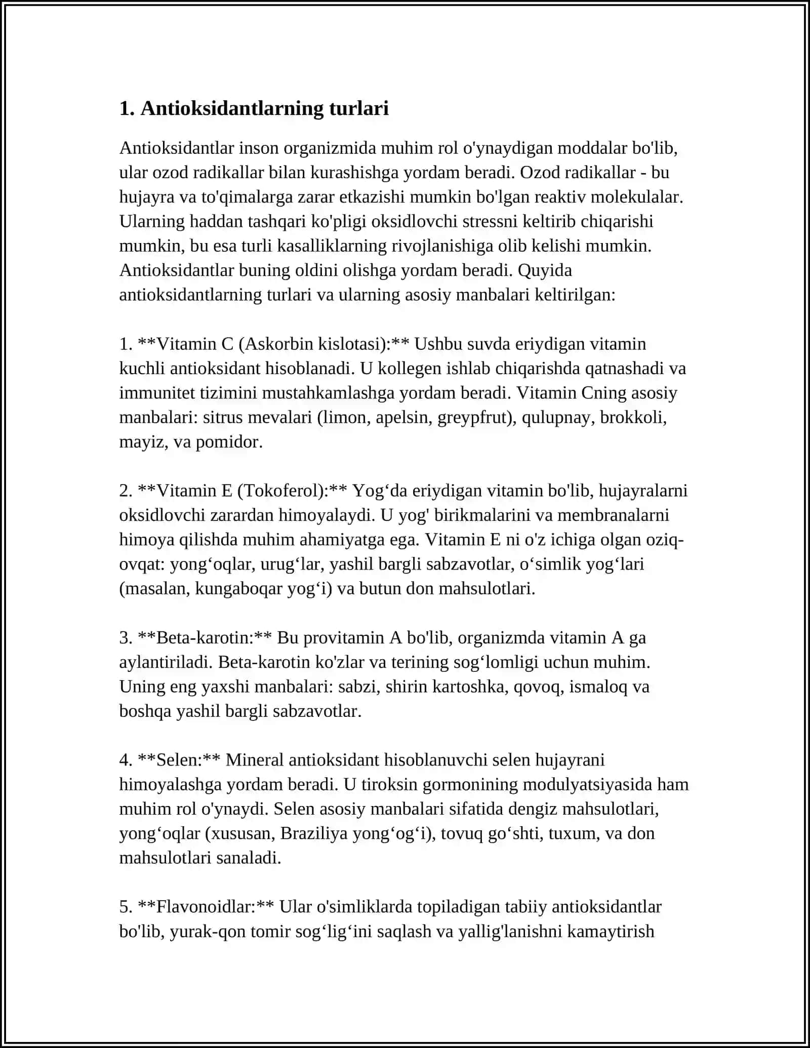 ANTIOKSIDANTLAR VA GLIKOZIDLAR ULARNING TIBBIYOTDA ISHLATILISHI 3