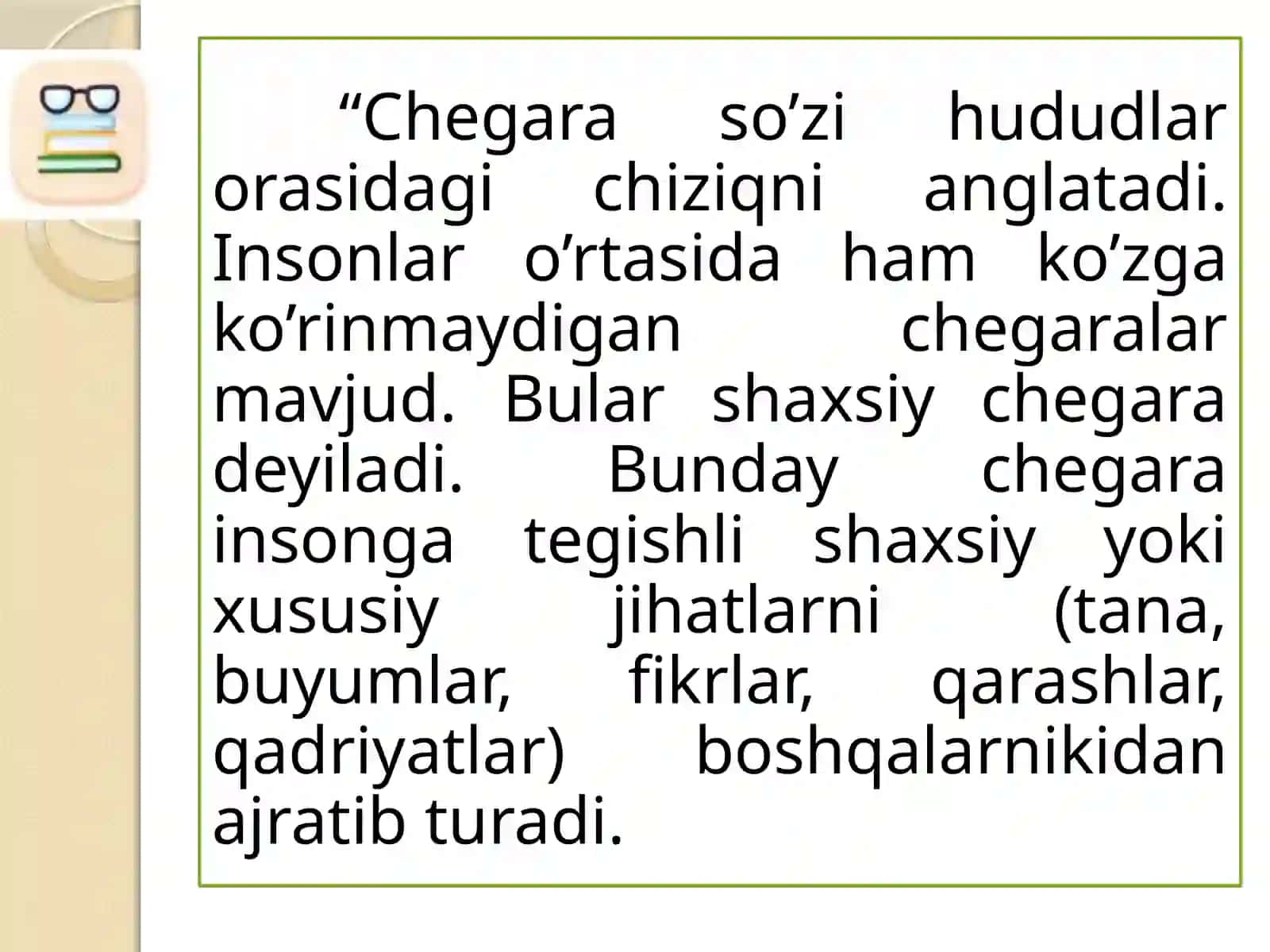 SHAXSIY CHEGARALAR 4sinf tarbiya 3