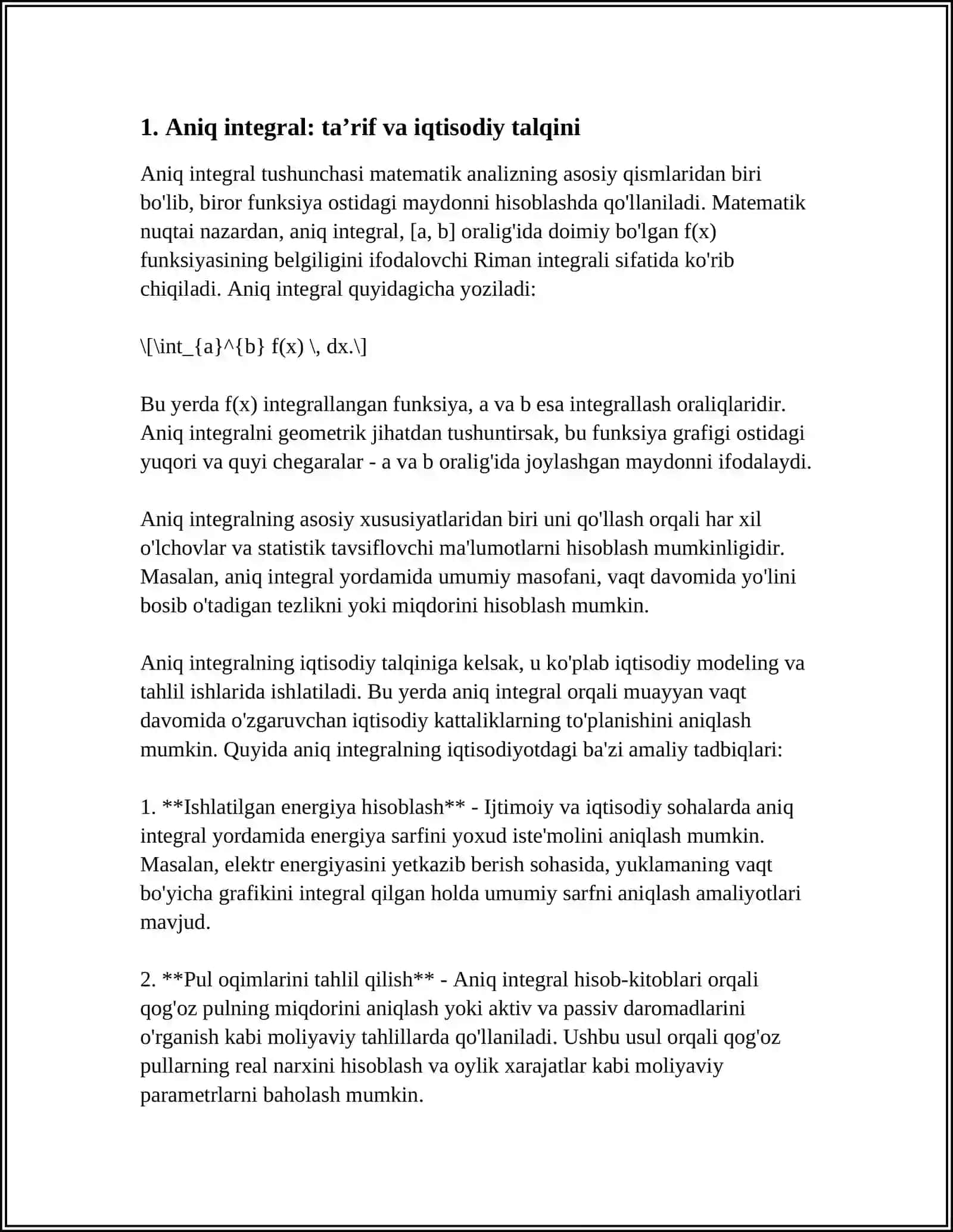 ANIQ INTEGRALNING IQTISODIY TADBIQLARI 3