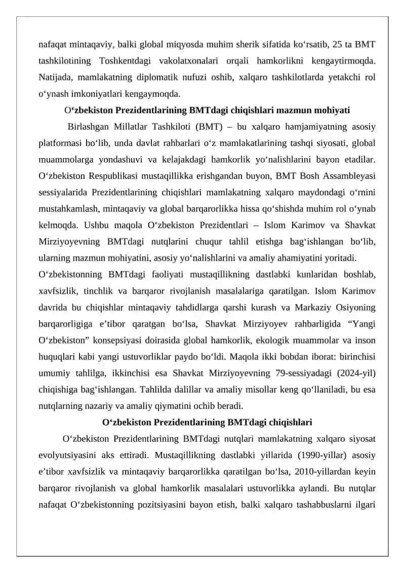 O‘zbekiston Prezidentlarining BMTdagi chiqishlari mazmun mohiyati 3