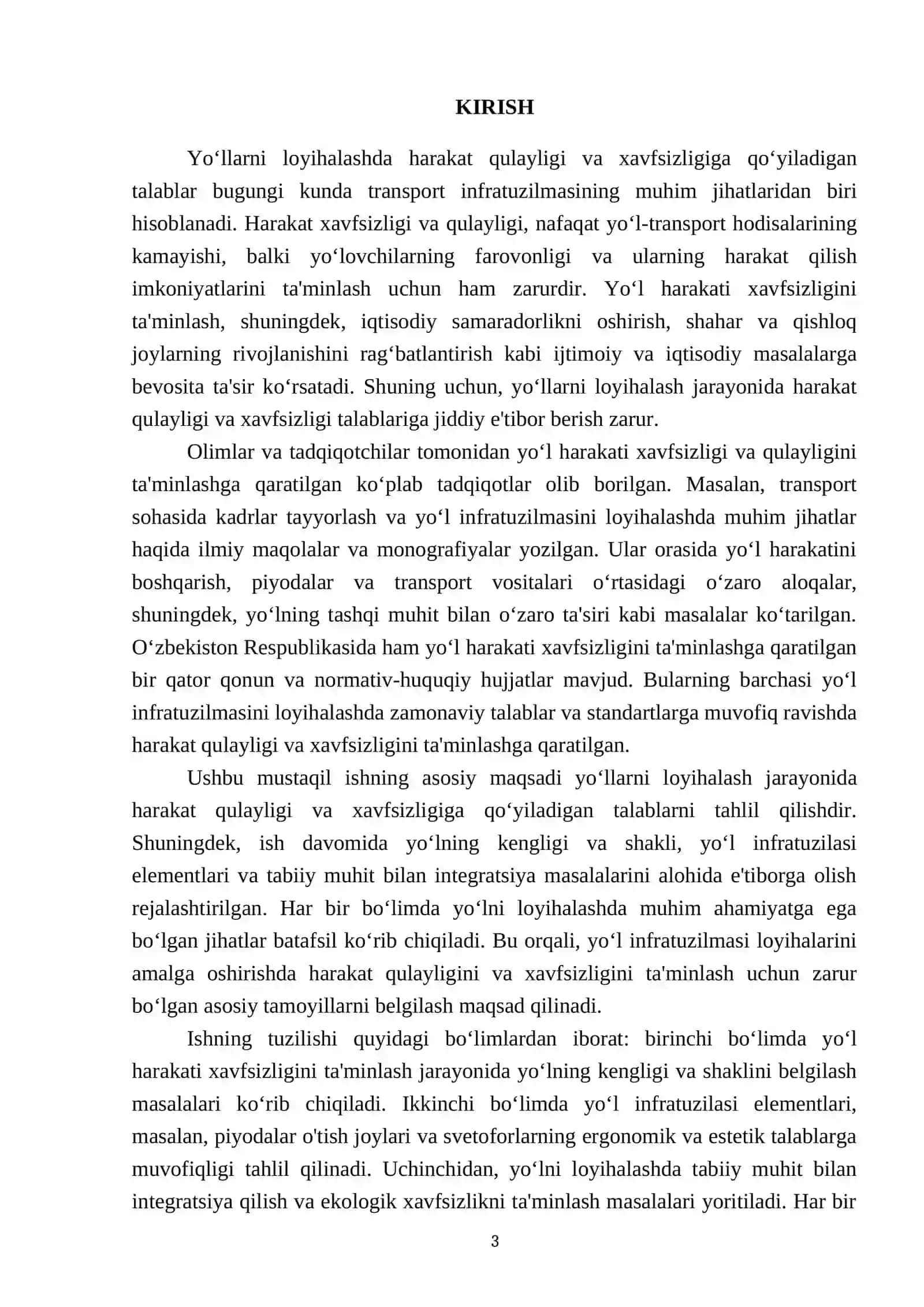 Yo‘llarni loyihalashda harakat qulayligi va xavfsizligiga qo‘yiladigan talablar 3
