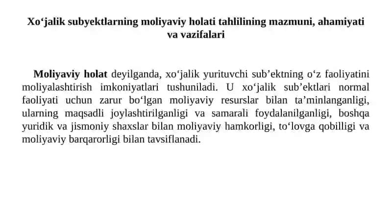Korxonalarning moliyaviy holati va moliyaviy natijalarini ifodalovchi koʻrsatkichlari tahlili 3
