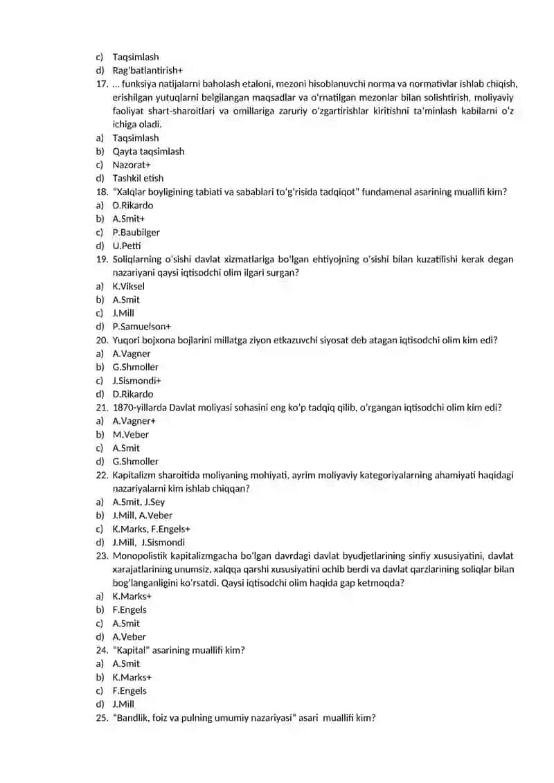 Davlat moliyasi fanidan testlar 3