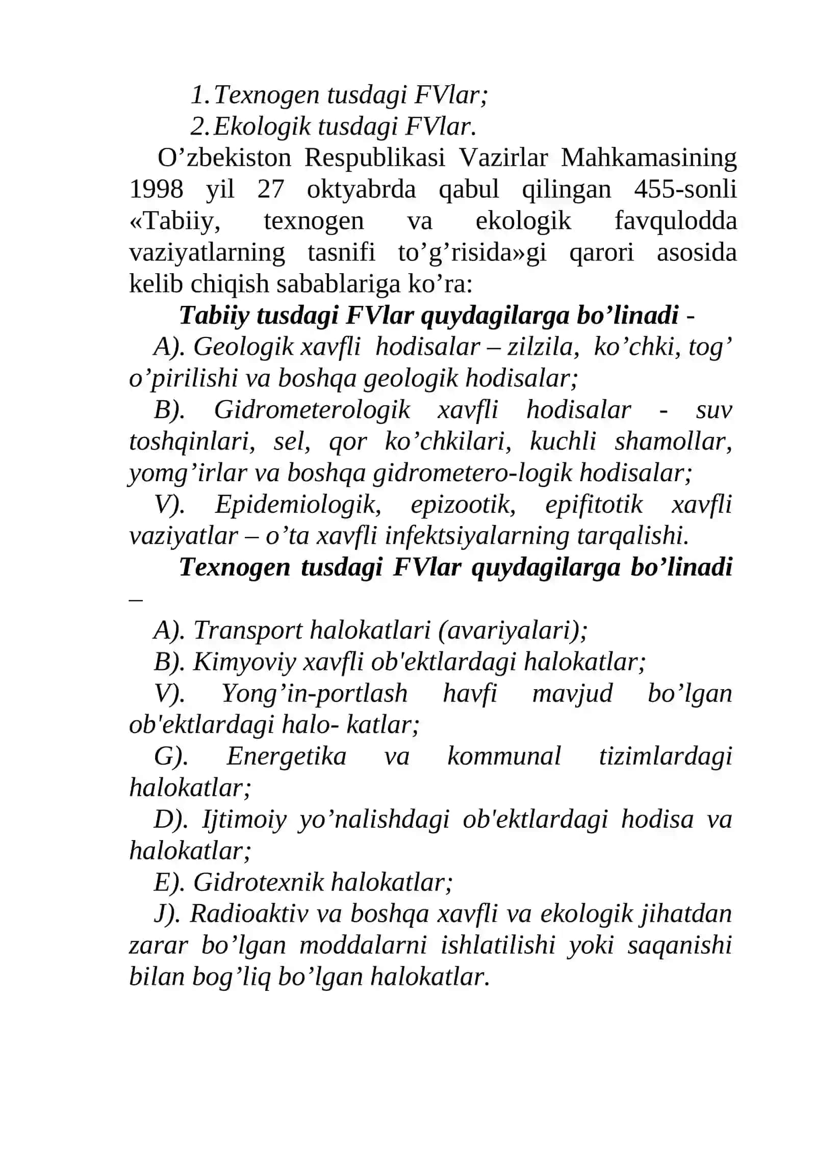 Favqulodda vaziyatlar to’g’risida umumiy tushuncha 3