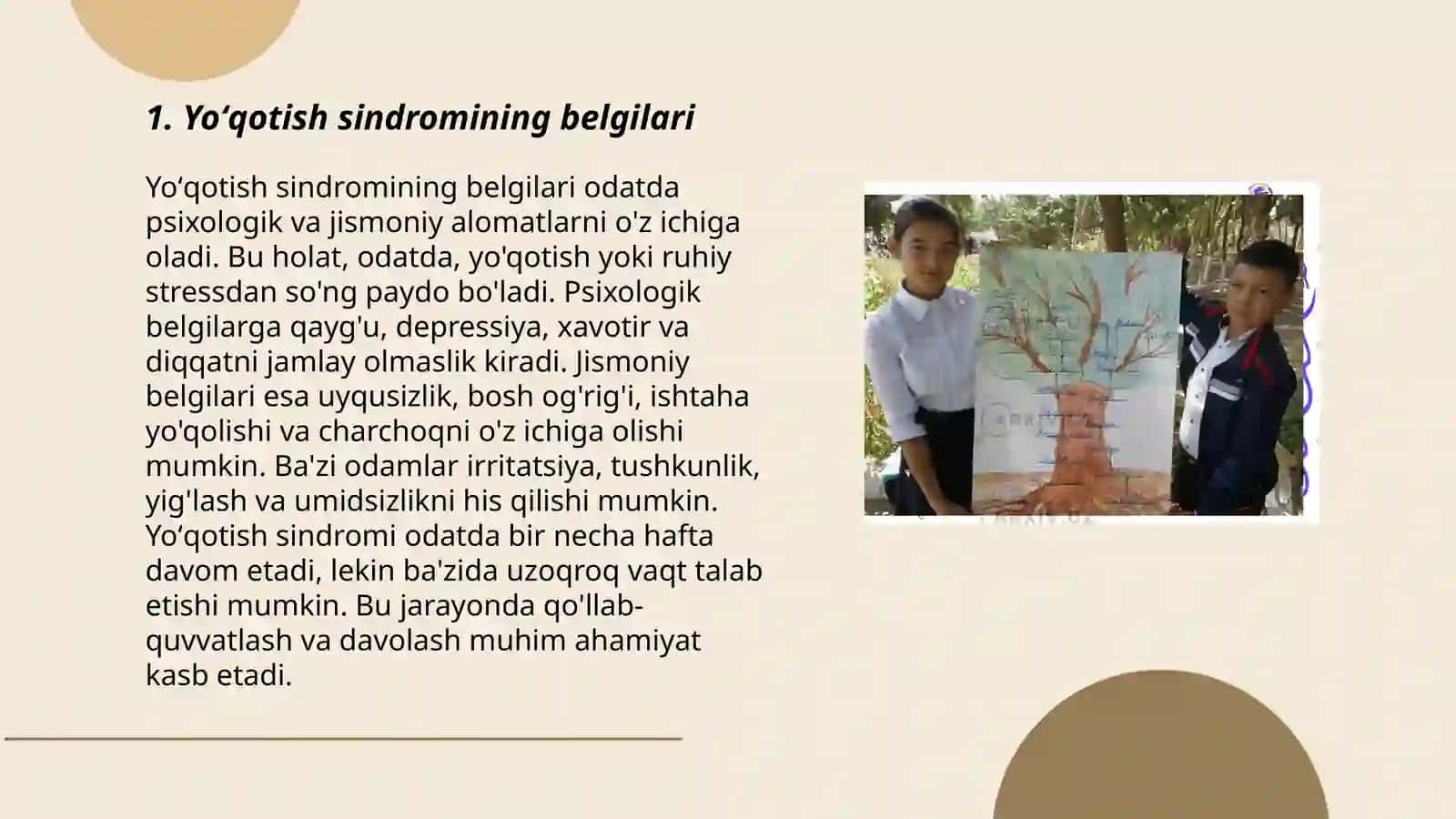 Yoʻqotish sindromi va ayrilish bilan bogʻliq oʻtkir reaksiya 3