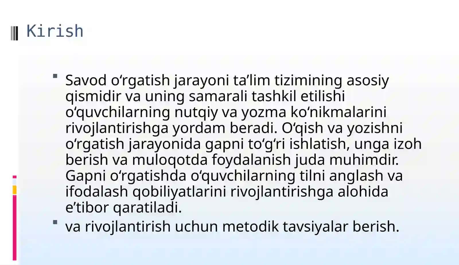 Savodo‘rgatish davridagi pustida ishlash. KURS LOYIHASI 3