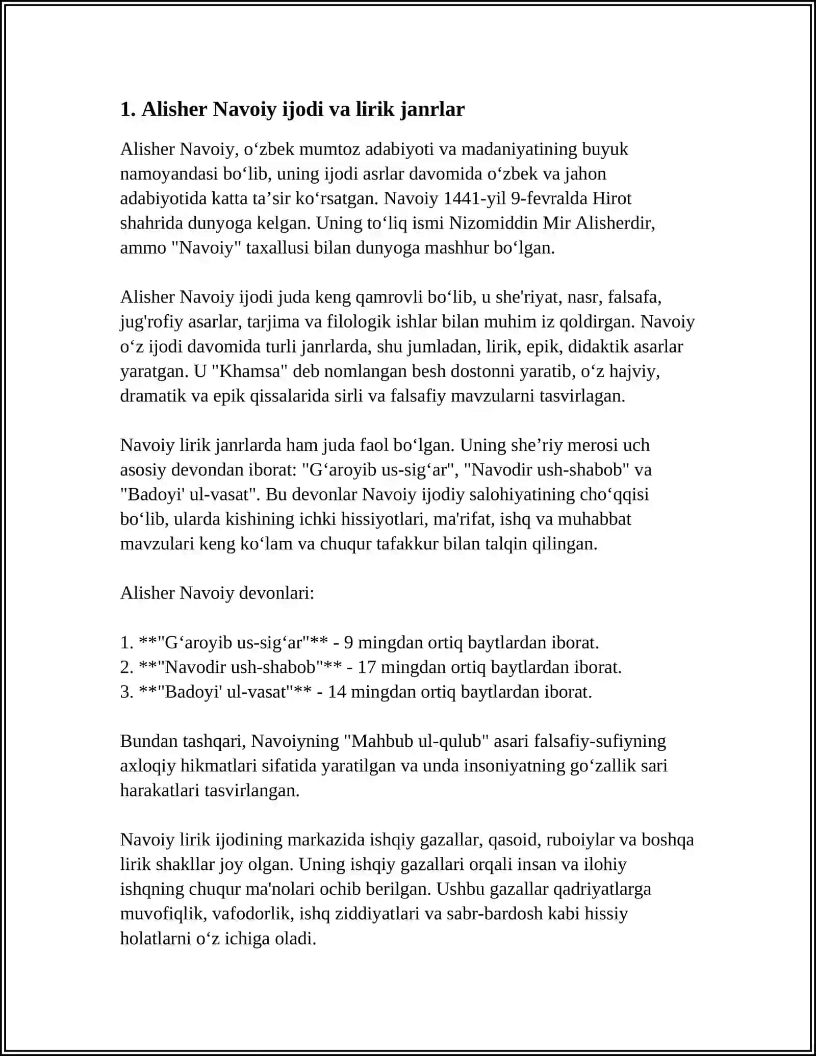 XIV-XV ASIRDA EPIK SHE'RIYATI TAKOMILI.XV-XVI ASIRLAR ÕZBEK ADABIYOTIDA LIREK JANIRLAR TARAQQIYOTI 3