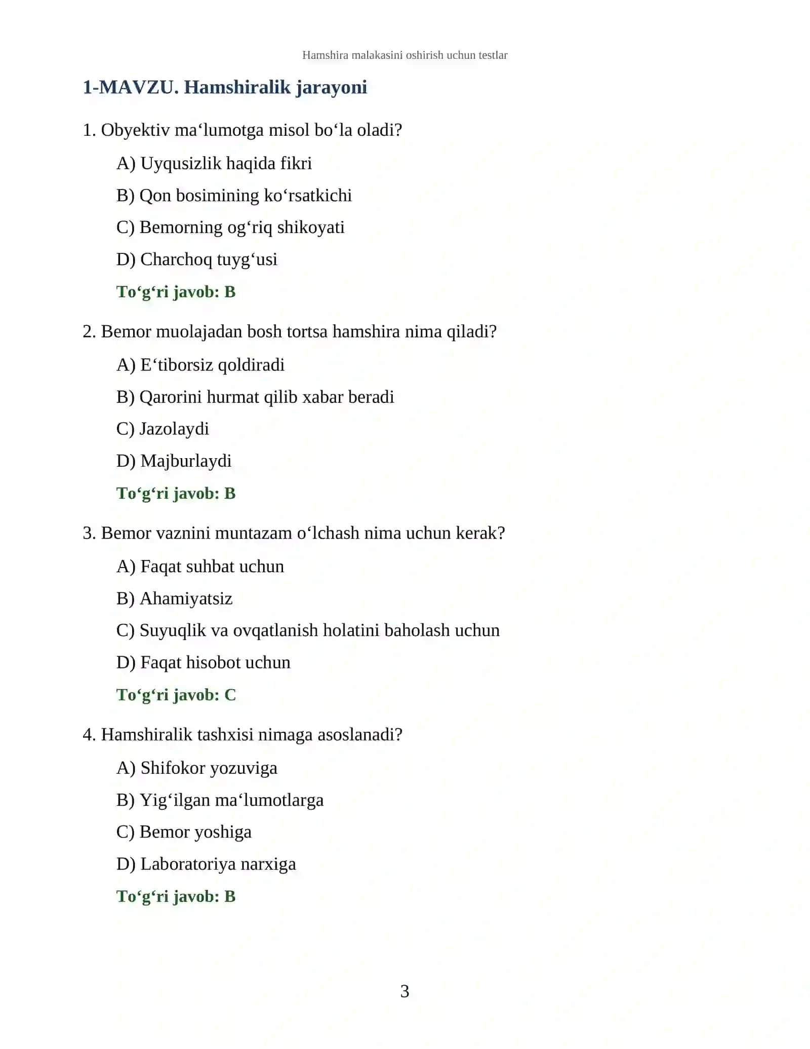 Hamshira malakasini oshirish uchun testlar 3