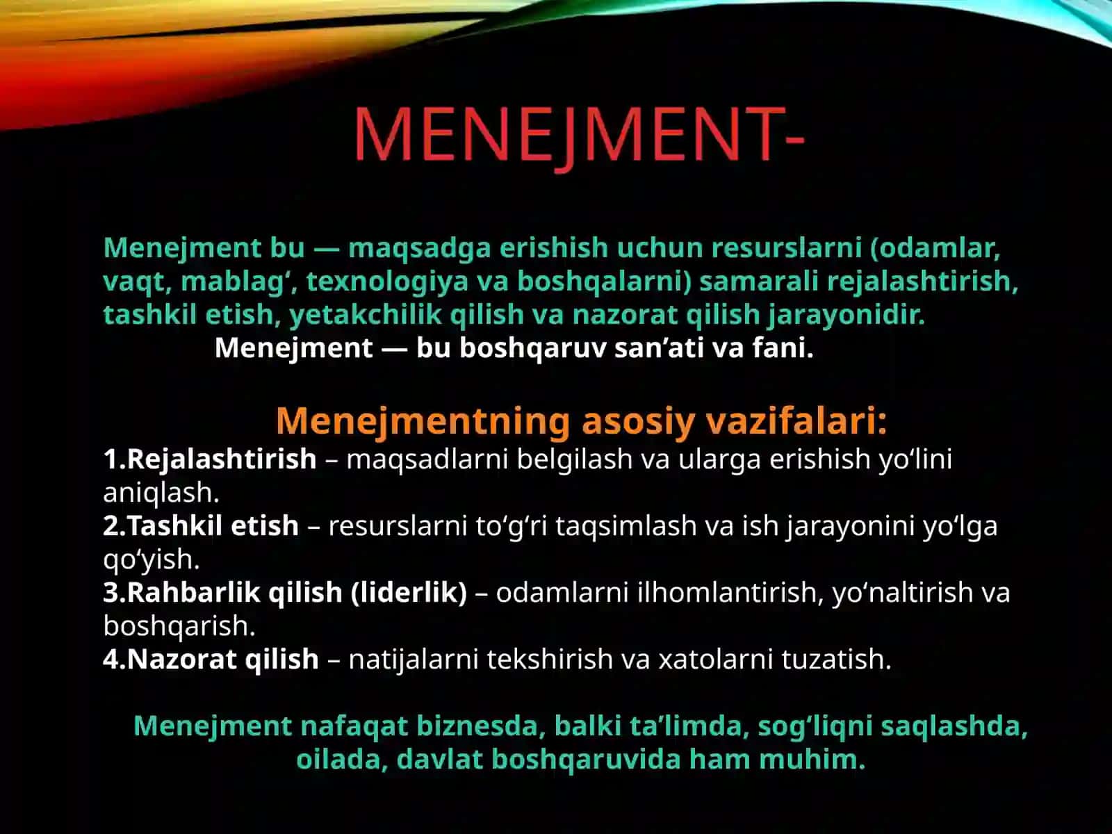 Menejmentning rivojlanish tarixi 3