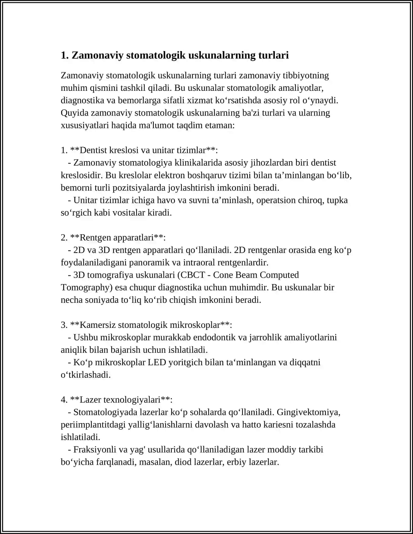 ZAMONAVIY STOMATOLOGIK QURILMALAR. TASNIFI. XUSUSIYATLARI 3