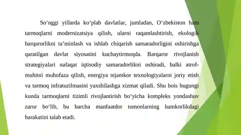 Tarmoqlarni barqaror rivojlantirish uchun amalga oshiriladigan strategiyalarni tahlil qilish 3