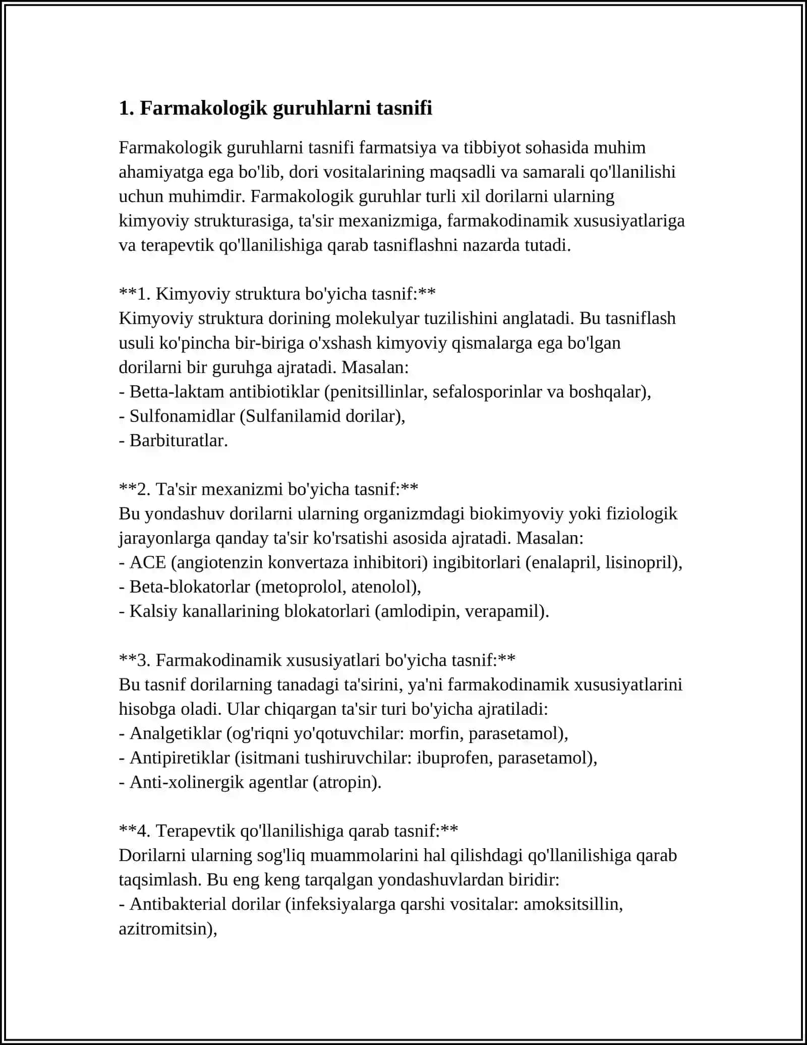 Dori guruhlari farmakologik tasnifi 3