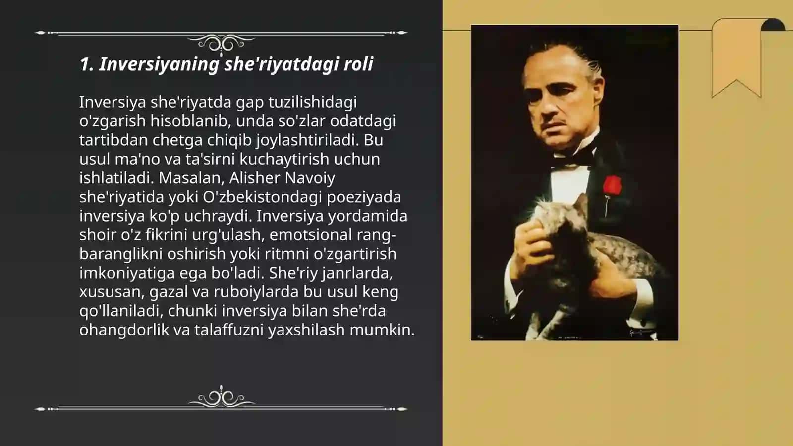 Gap bo'laklarining uslubiy xususiyatlari. She'riyatda inversiya 3