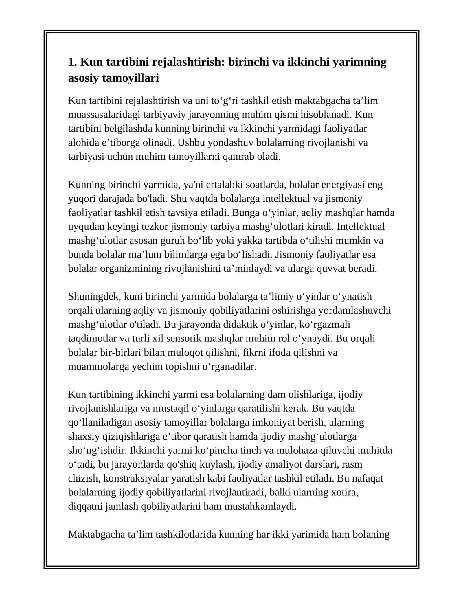 MAKTABGACHA TA'LIM TASHKILOTLARIDA KUNNING BIRINCHI VA IKKINCHI YARIMIDA BOLALAR HAYOTINI TASHKIL ETISH 3