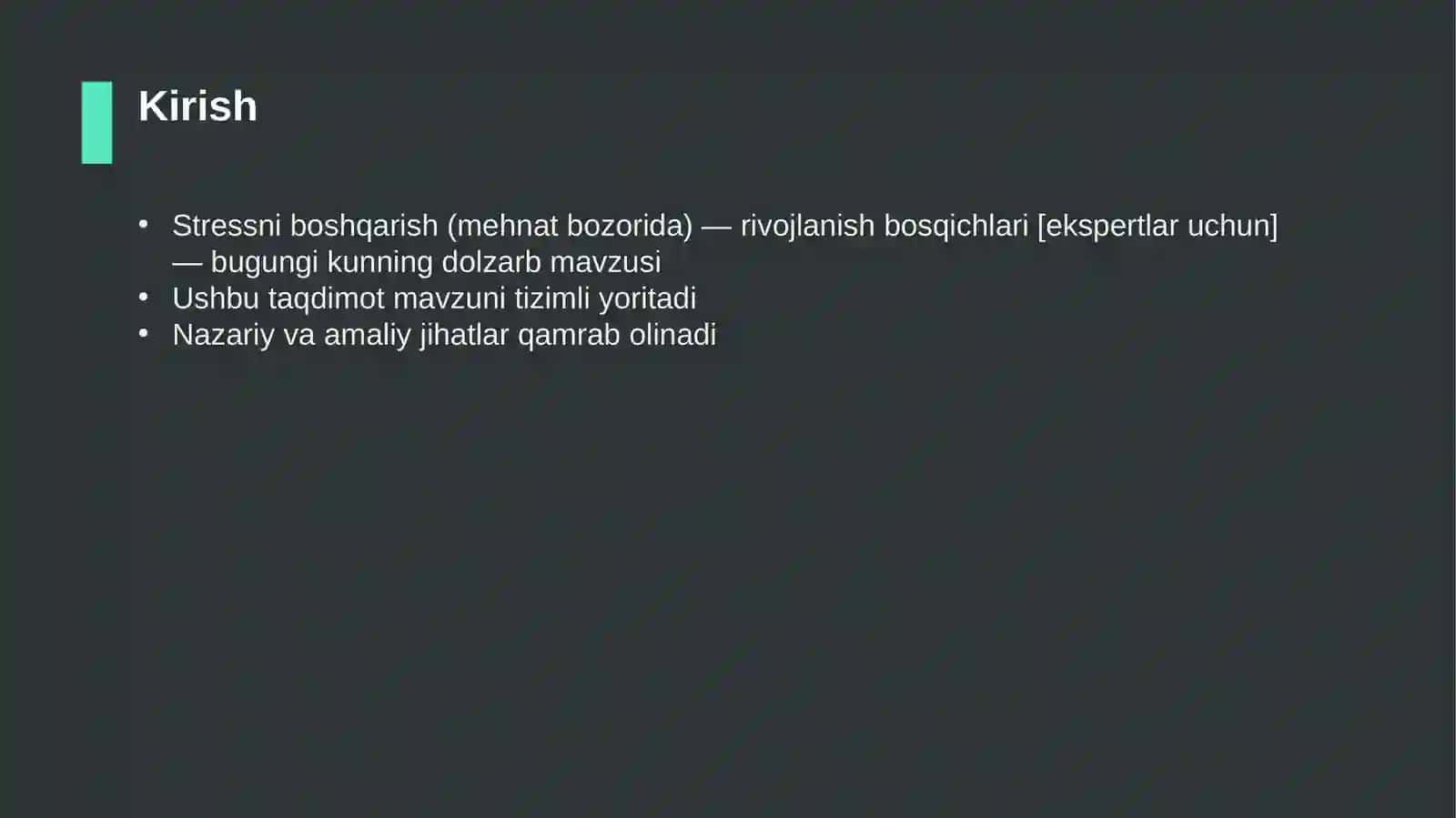 Stressni boshqarish (mehnat bozorida) — rivojlanish bosqichlari [ekspertlar uchun] 3