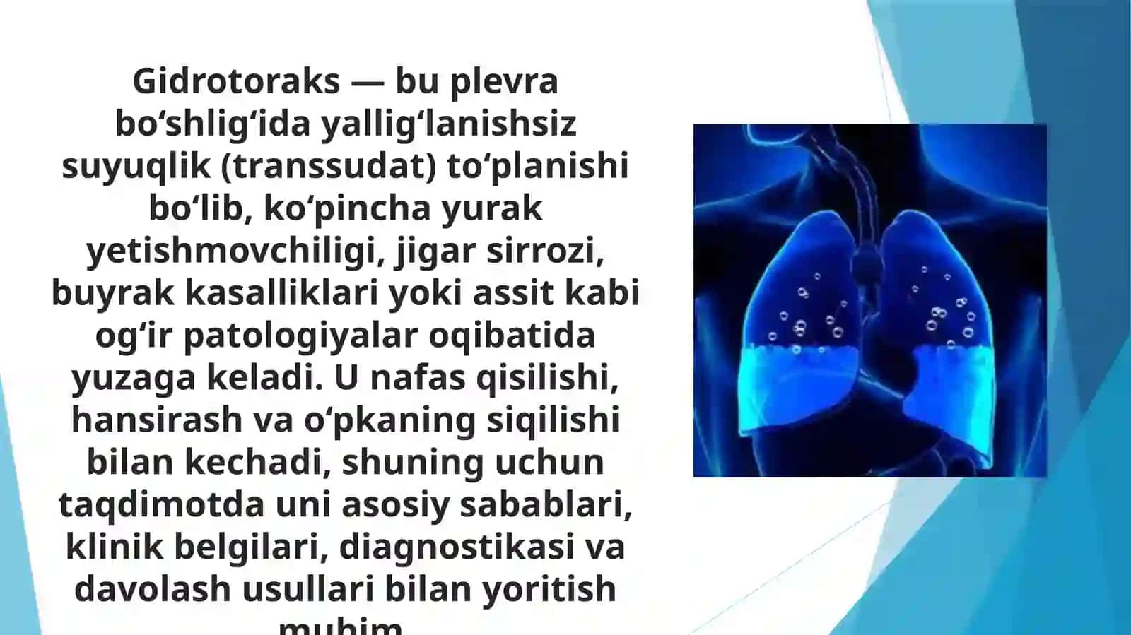 Gidrotoraks. Kasallikning etiolosiyasi, klinikasi, tashxislash va davolash 3