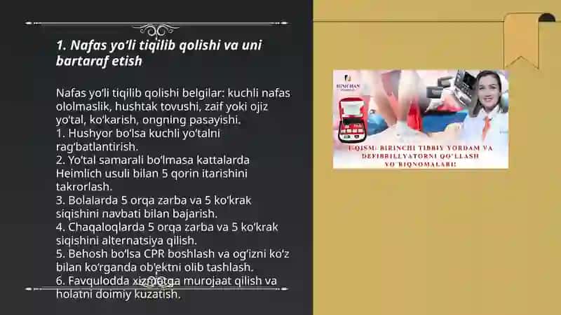 Hayot uchun xavfli xolatlarda birinchi tibbiy yordam koʻrsatish va asoratlani oldini olish 3