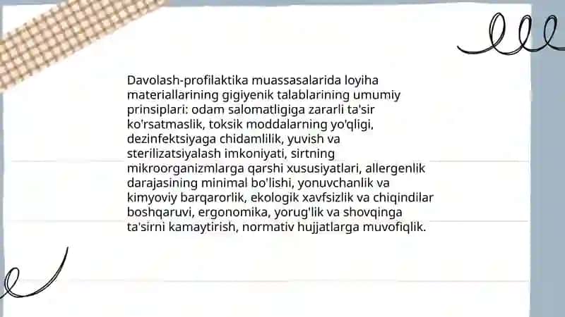 Loyiha materiallari boʻyicha davolash-profilaktika muassasalarini gigiyenik baholash 3