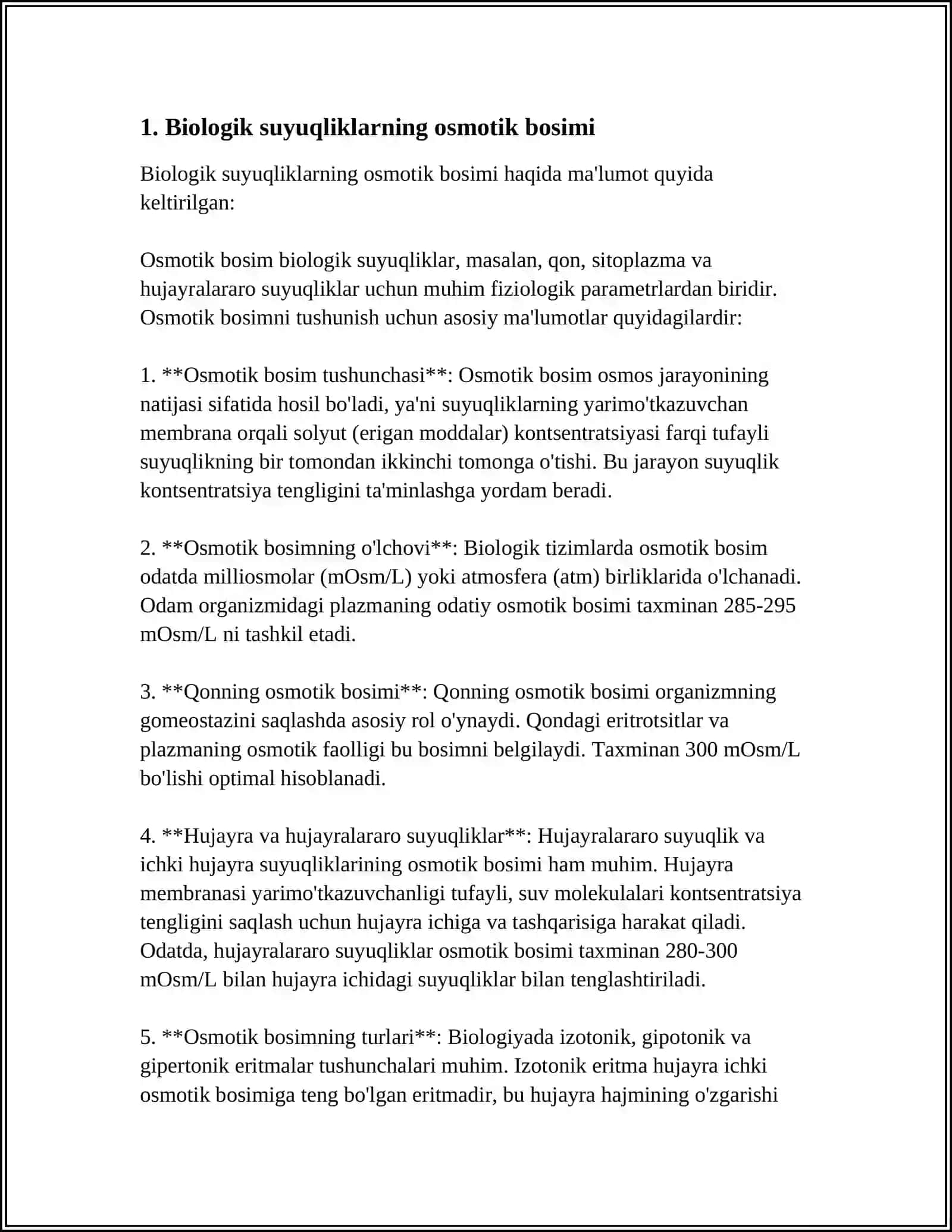BIOLOGIK SUYUQLIKLARNING OSMOTIK VA ONKOTIK BOSIMI. PLAZMOLIZ VA GEMOLIZ HODISALARI 3